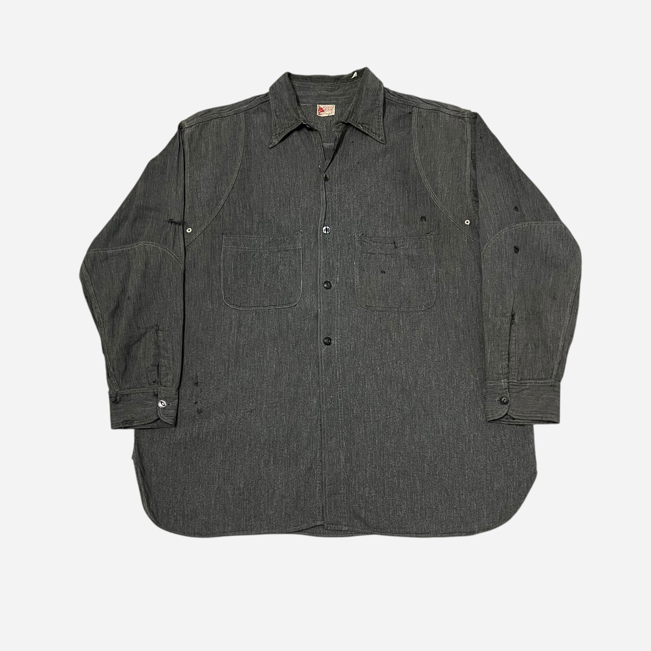 1940s Sturdy Oak salt & pepper chambray work shirt (M/L) – Bastler