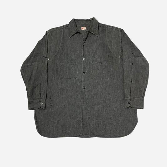 1940s Sturdy Oak salt & pepper chambray work shirt (M/L)