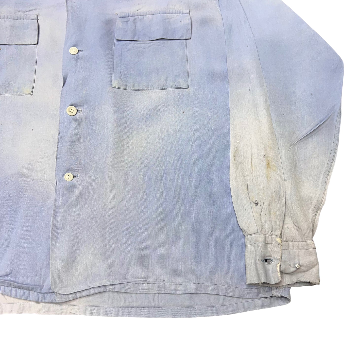 1940s Sunset Loel sun faded blue rayon loop collar shirt (M)