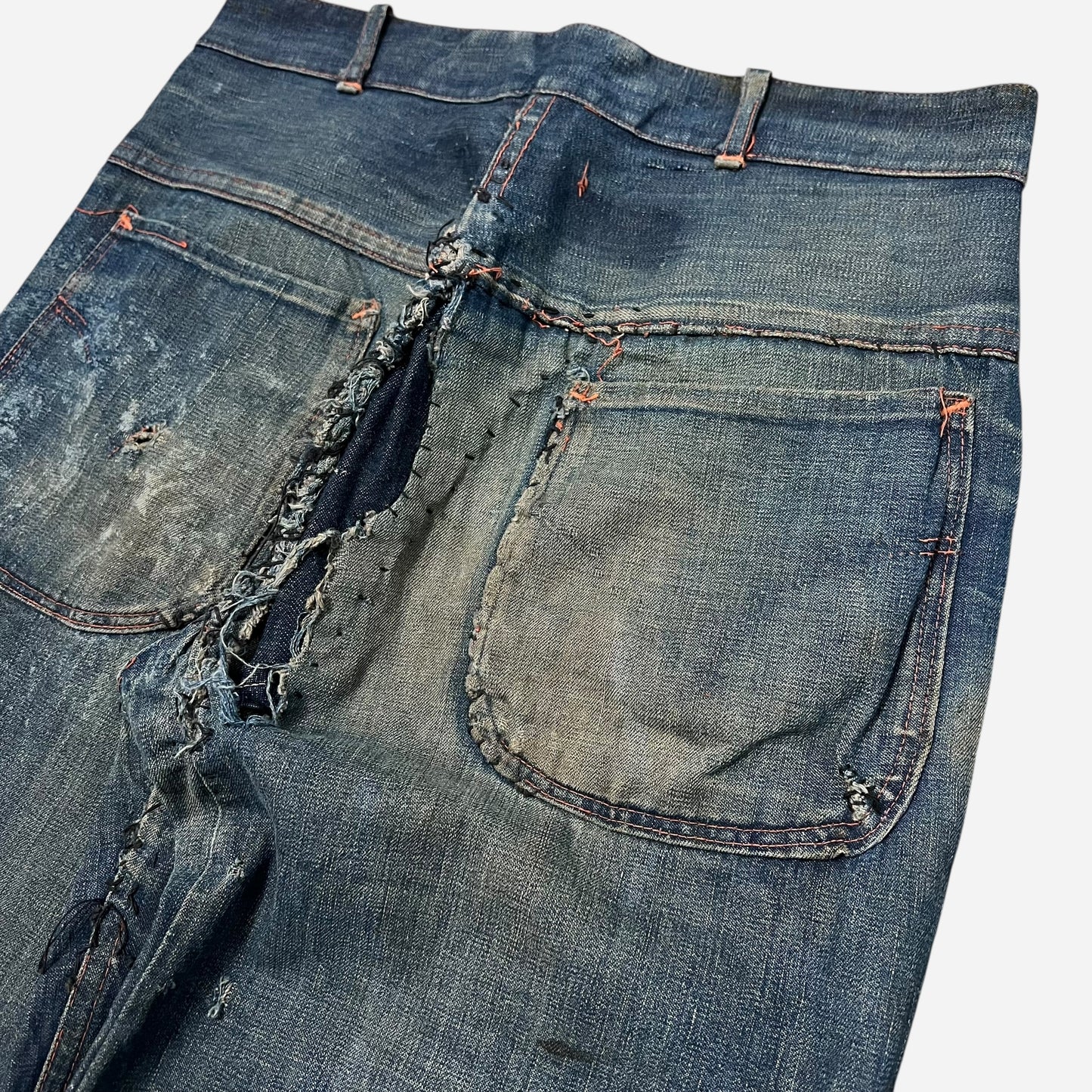 1940s Dark wash ghost buckle back donut button fly jeans (29w)