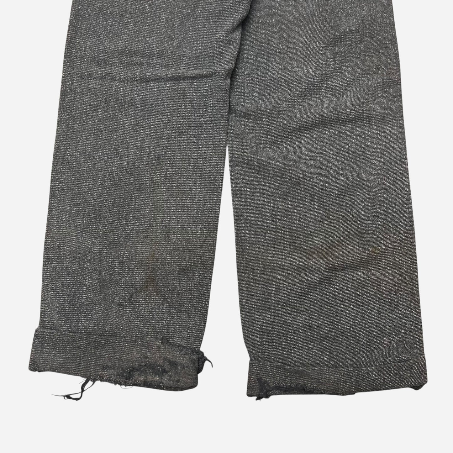 1940s Salt and pepper cotton repaired button fly work pants (31w)