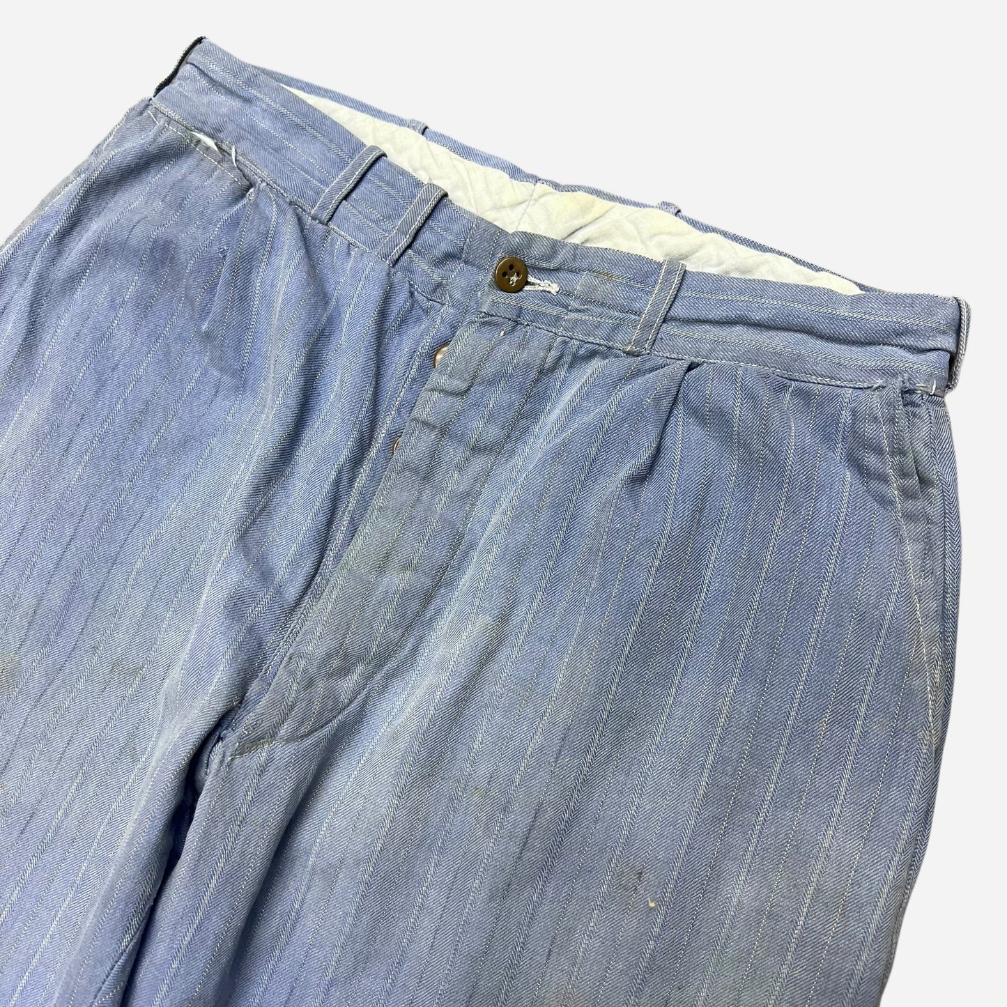 1940s Light blue striped cotton work pants (29w)