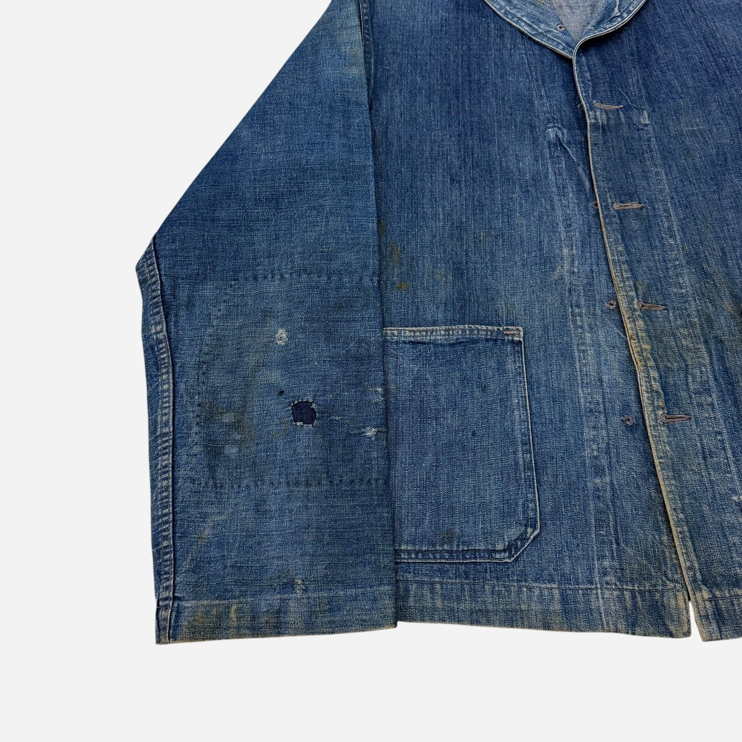 1940s WWII USN denim shawl collar jacket repaired (XL)