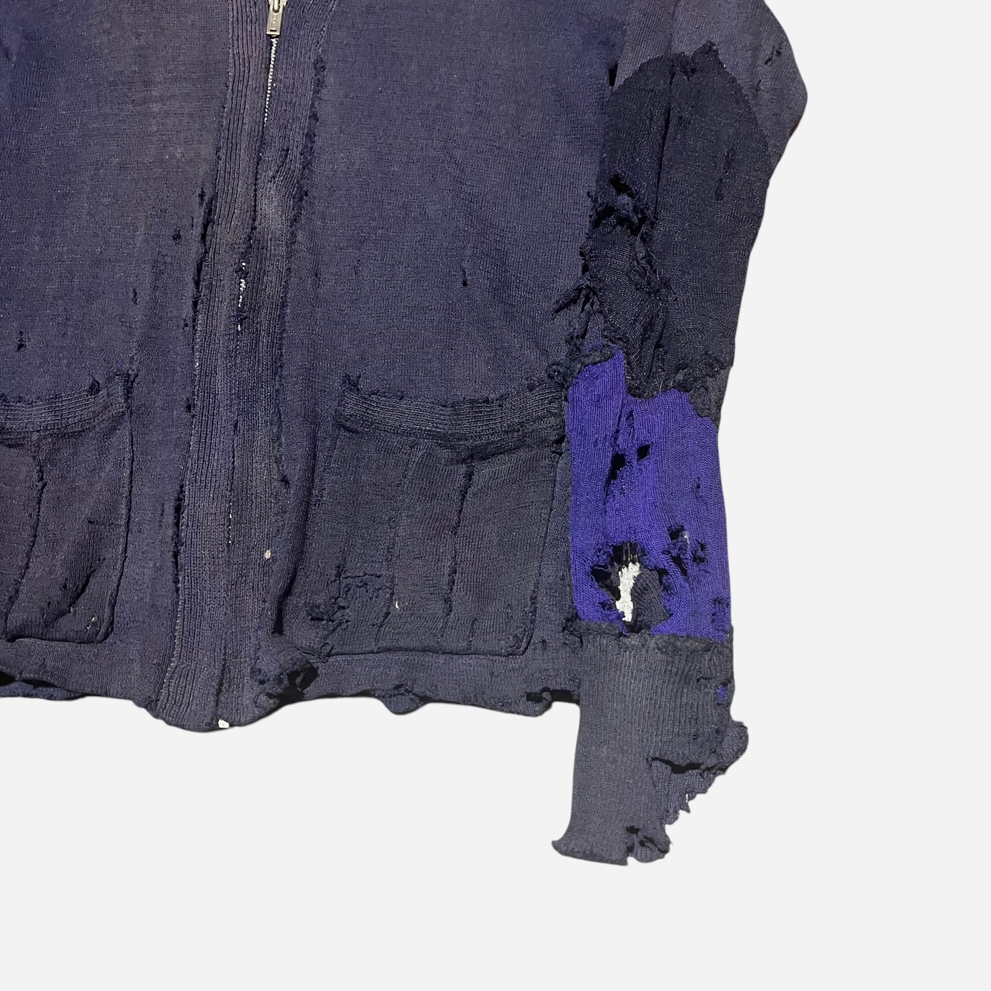 1930s 1940s Purple/navy wool zip up cardigan (S)