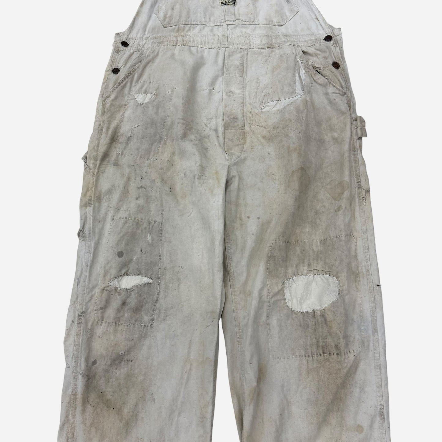 1930s 1940s N&W The Big Favorite white cotton repaired overalls (40w)