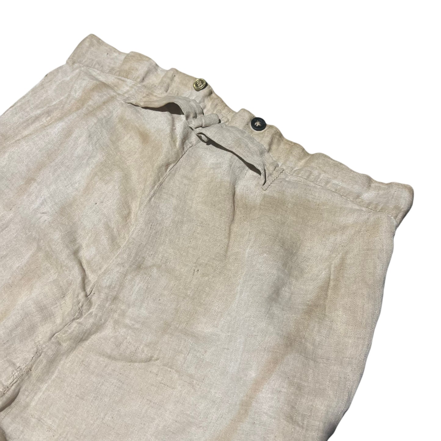 1870s-1880s Linen cinch back button fly work pants (38w)