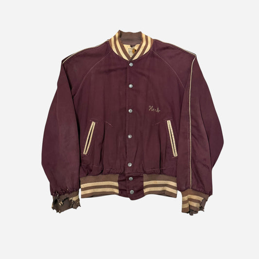 1950s Empire burgundy chainstitch snap button cotton jacket (L)