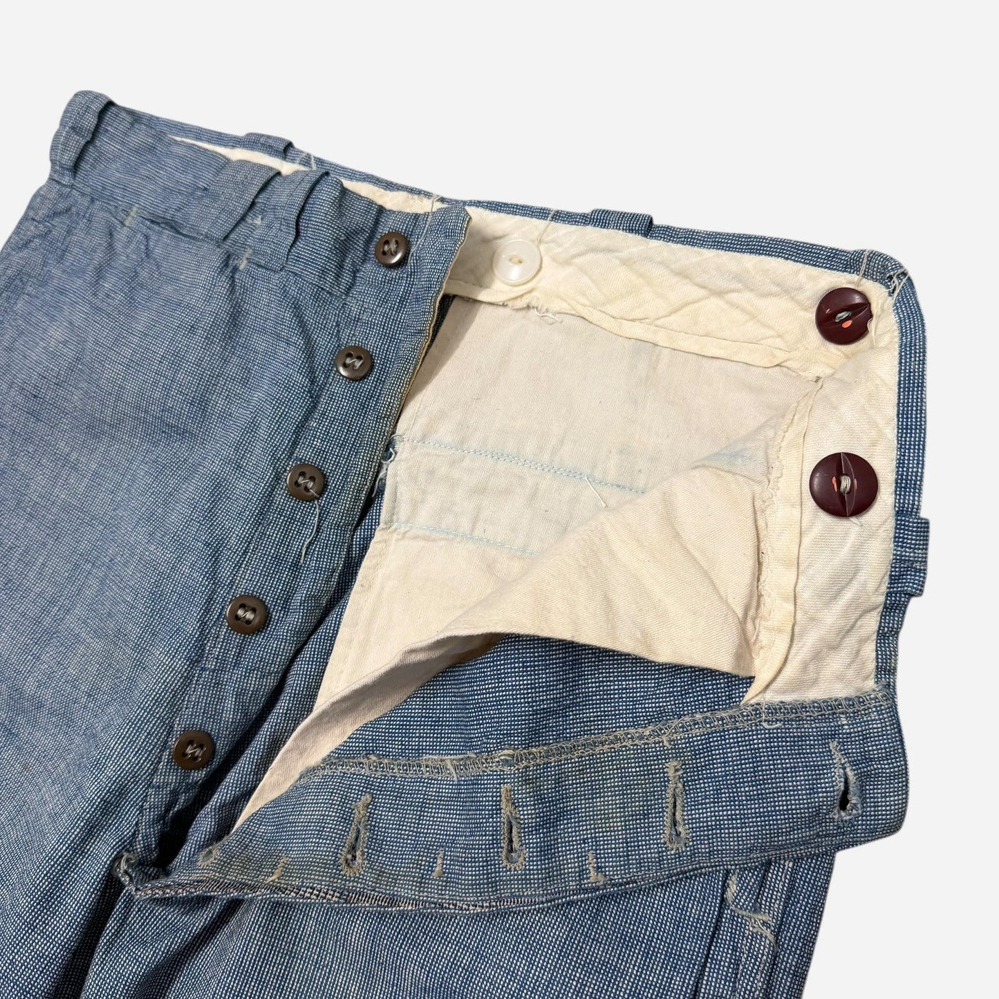 1940s Pincheck button fly cotton work pants (29w)