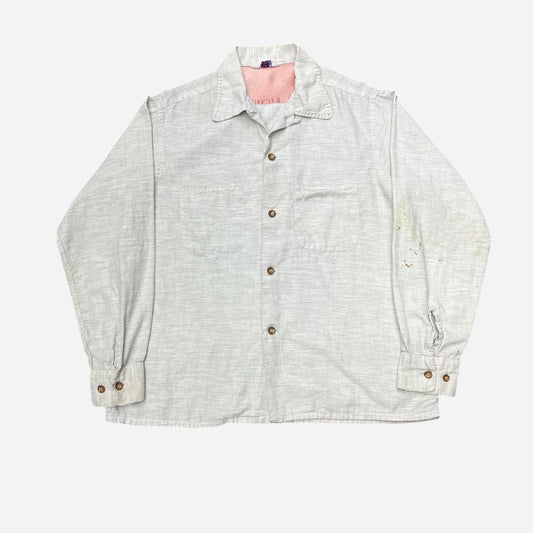 1950s White fleck cotton loop collar shirt (M/L)