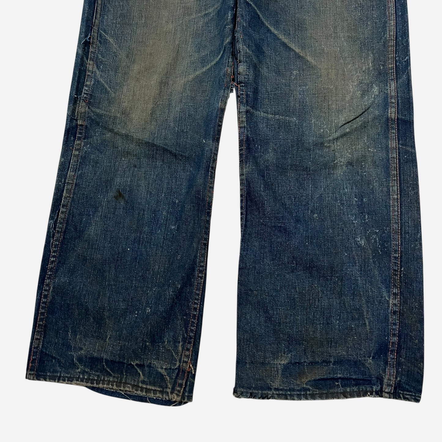 1940s Dark wash ghost buckle back donut button fly jeans (29w)