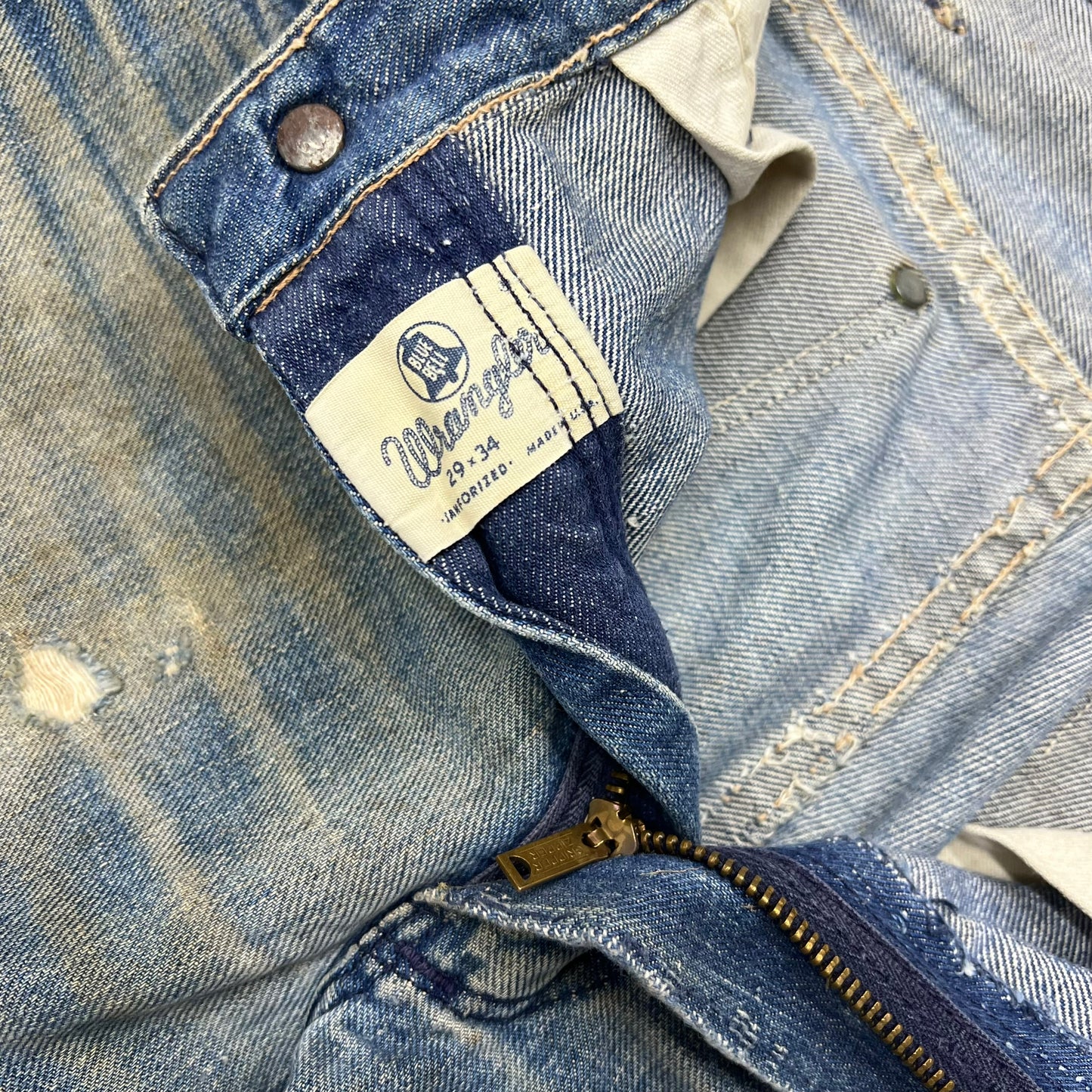 1960s Wrangler Blue Bell faded distressed cowboy denim jeans (30w)