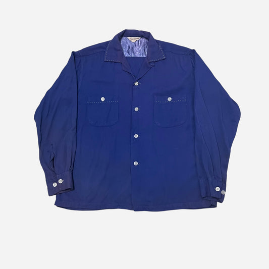 1950s Blue rayon loop collar shirt (M)