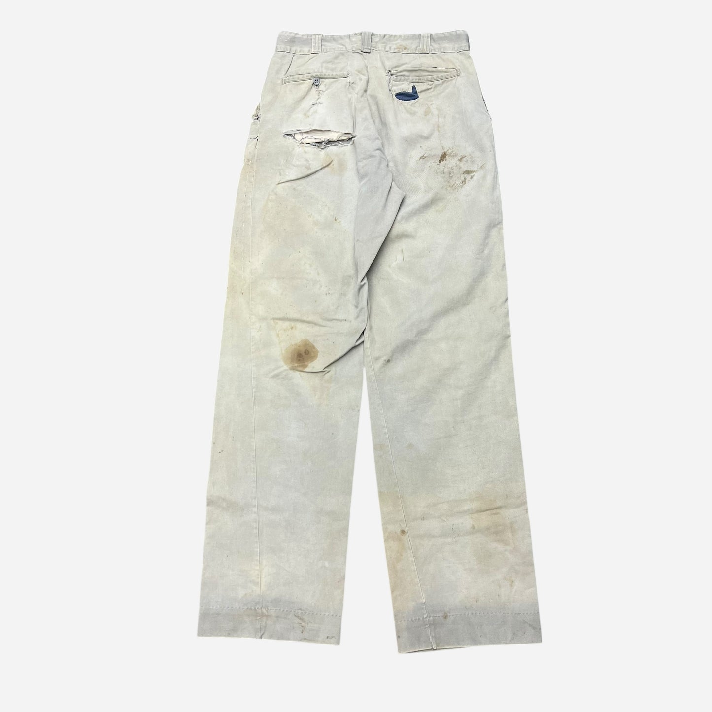 1950s Gray chino denim repaired work pants (29w)