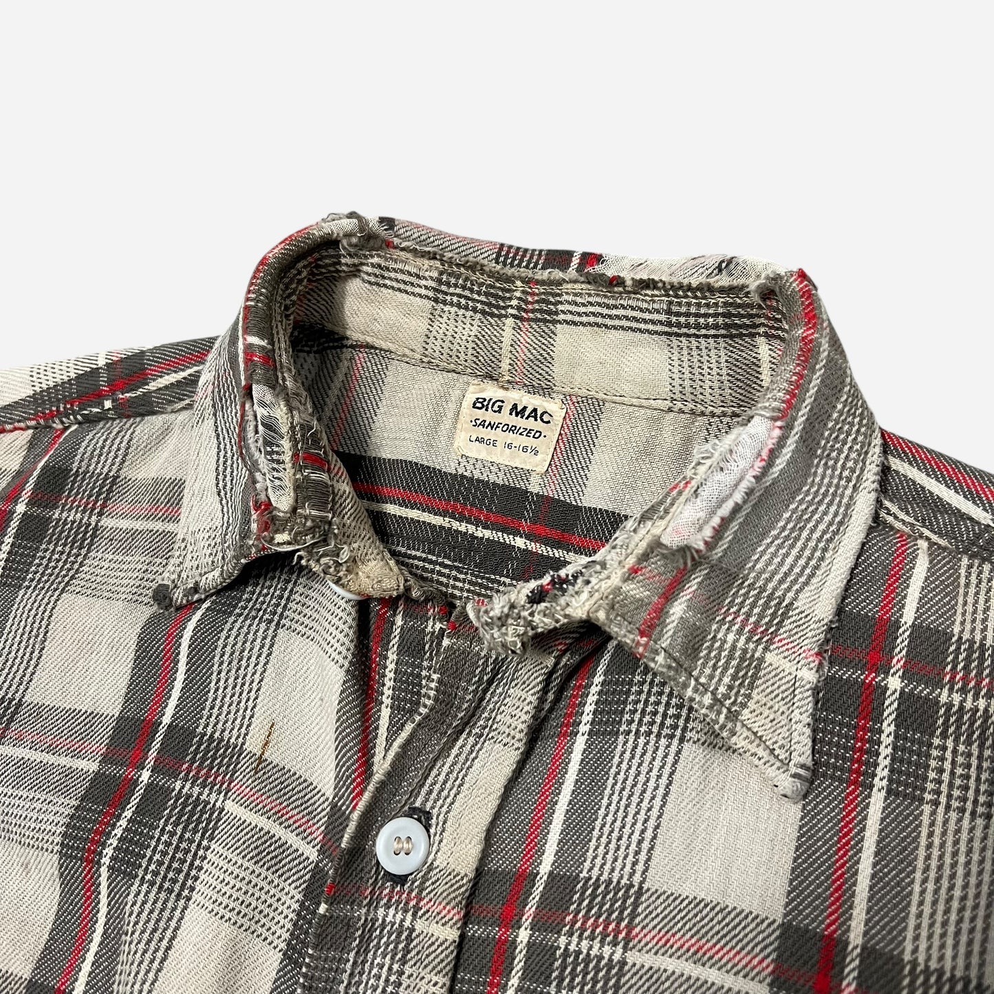 1950s Big Mac red & white plaid heavy woven cotton repaired flannel (L)