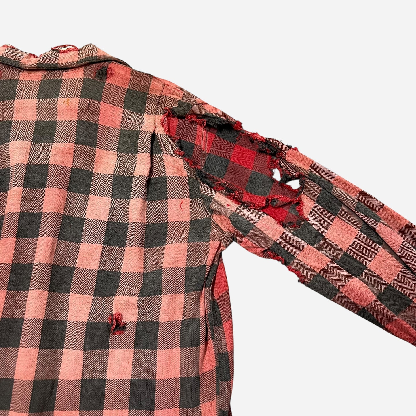1950s Cotton black & red flannel loop collar shirt (L)