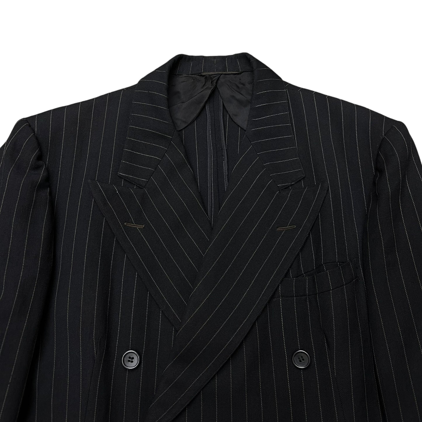 1930s Black double breasted pinstripe suit jacket (L)