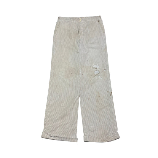 1930s Stifel white striped cotton side clasp pants (30w)