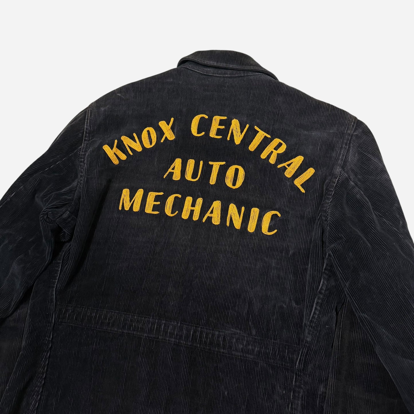 1950s Black corduroy chainstitch mechanic jacket cotton plaid liner (M/L)