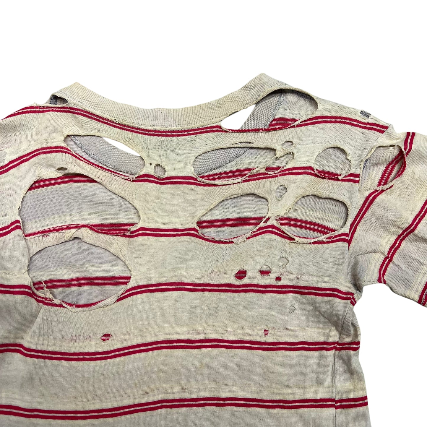 1940s Distressed red striped white t shirt (XS)