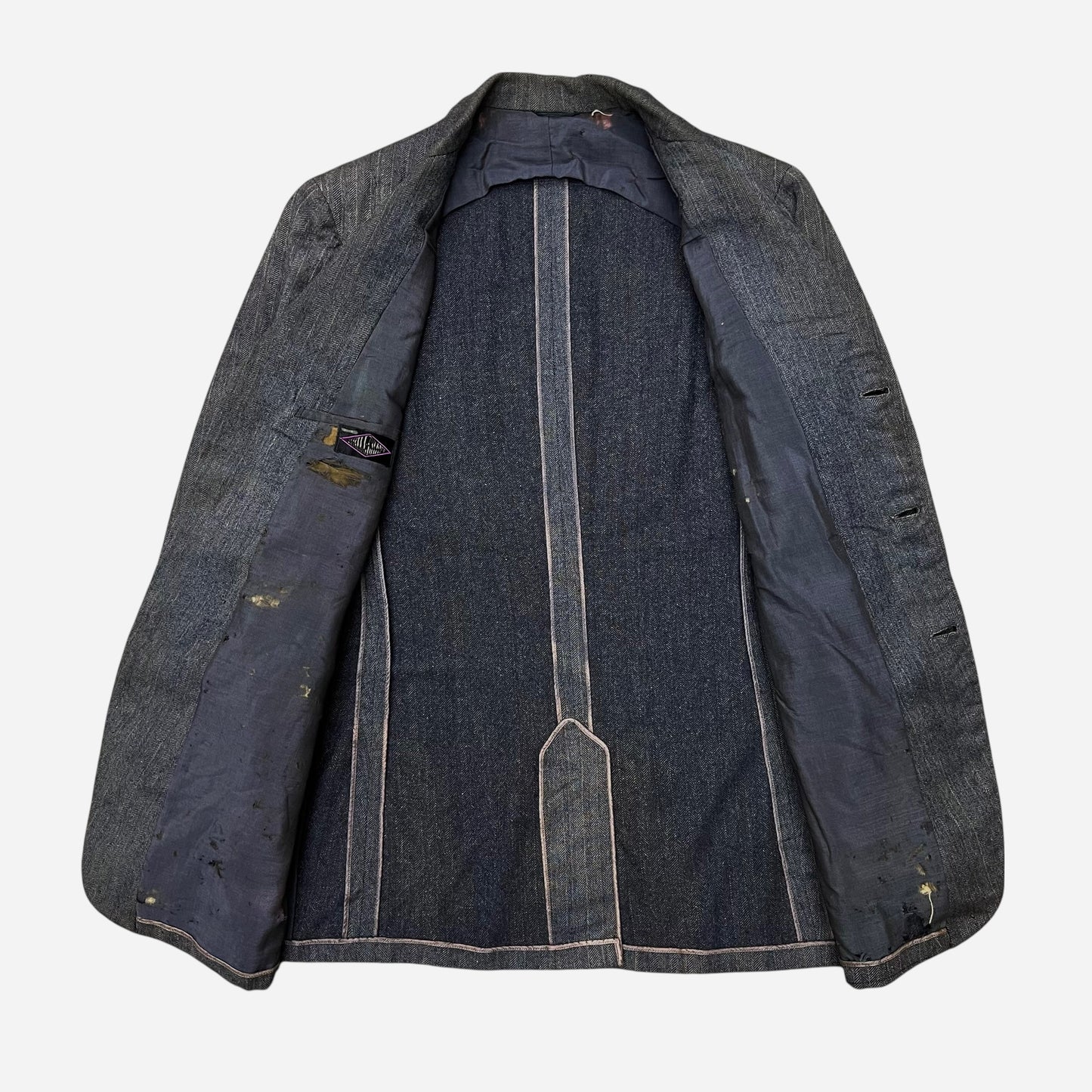 1920s Faded distressed gray herringbone suit jacket (M/L)