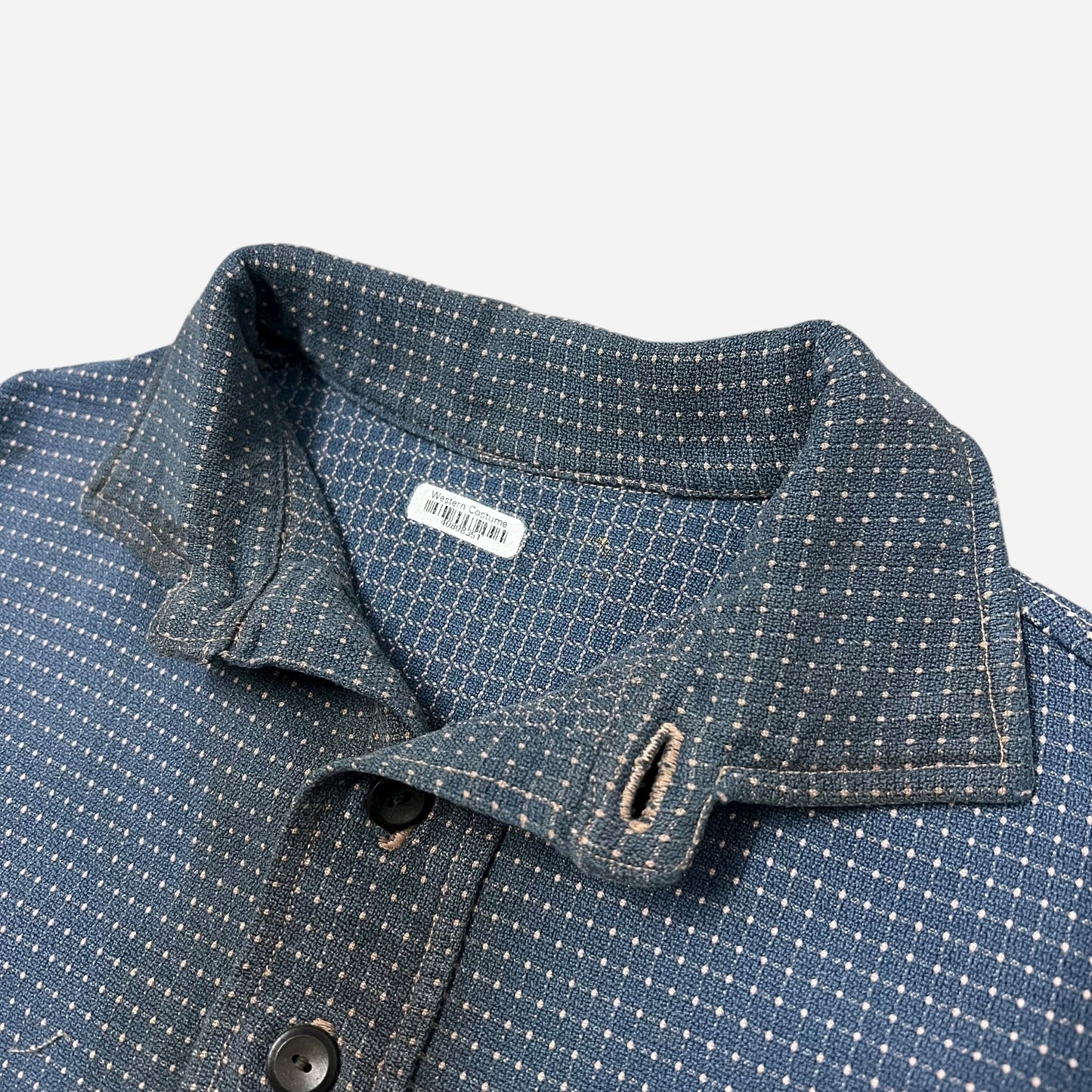 1920s Heavy cotton/ jacquard blue polka dot pattern shirt (S/M)