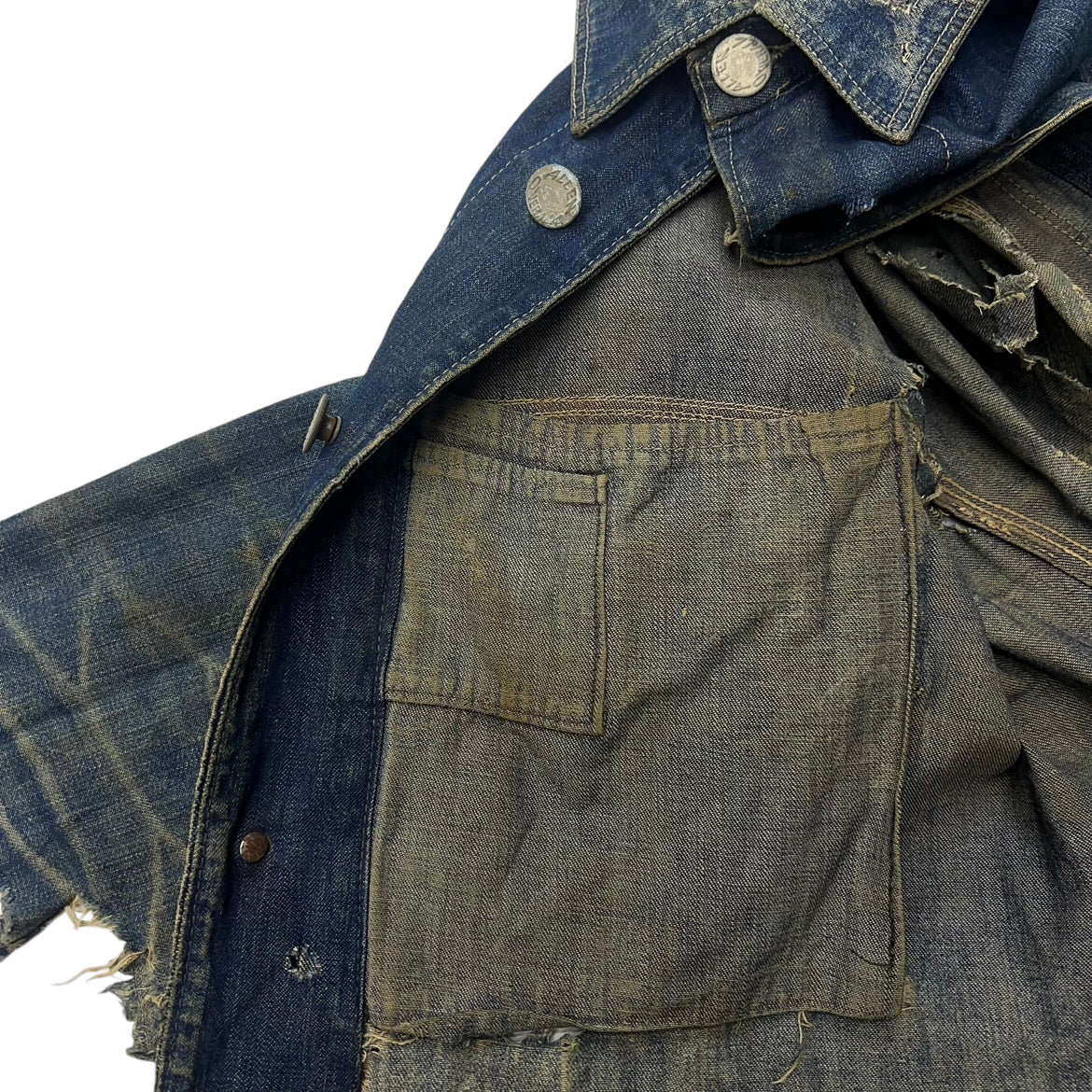 1920s Allen Overall repaired denim chore coat (M)