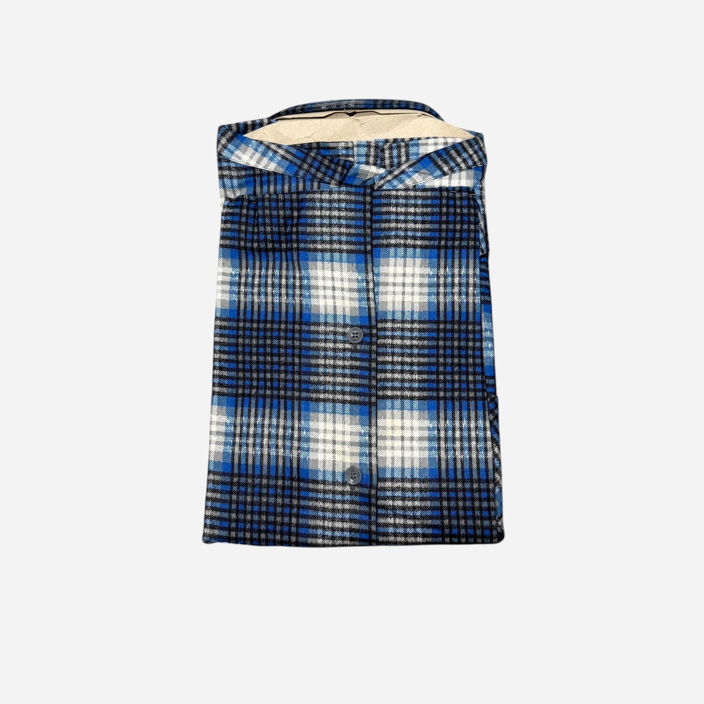 1950s NOS Town Topic blue shadow plaid cotton flannel loop collar shirt (M)