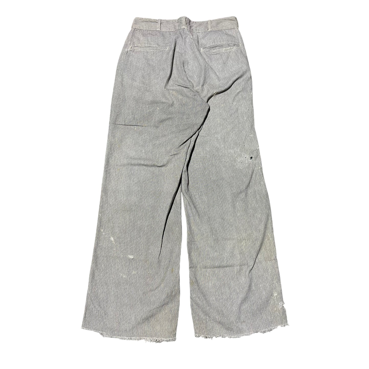 1930s Light cotton striped salt & pepper button fly work pants (28w)