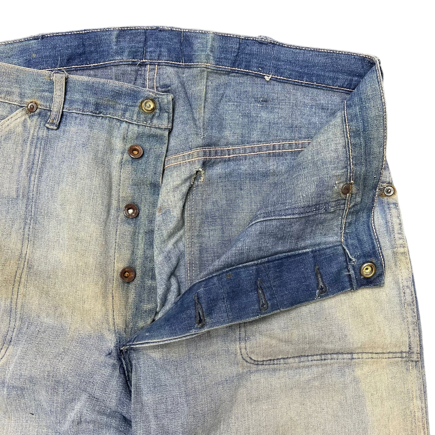 1940s Fatigue pocket donut button denim jeans (33w)