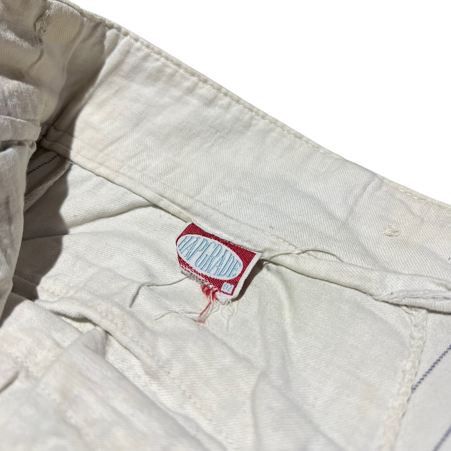 1930s Hapgrade metal button fly white striped work pants (36w)