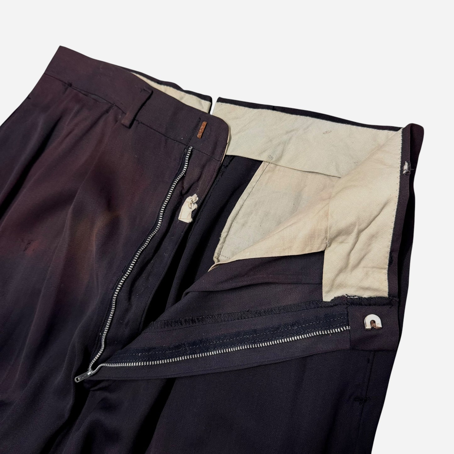 1950s Black sun faded rayon pleated pants (28w)