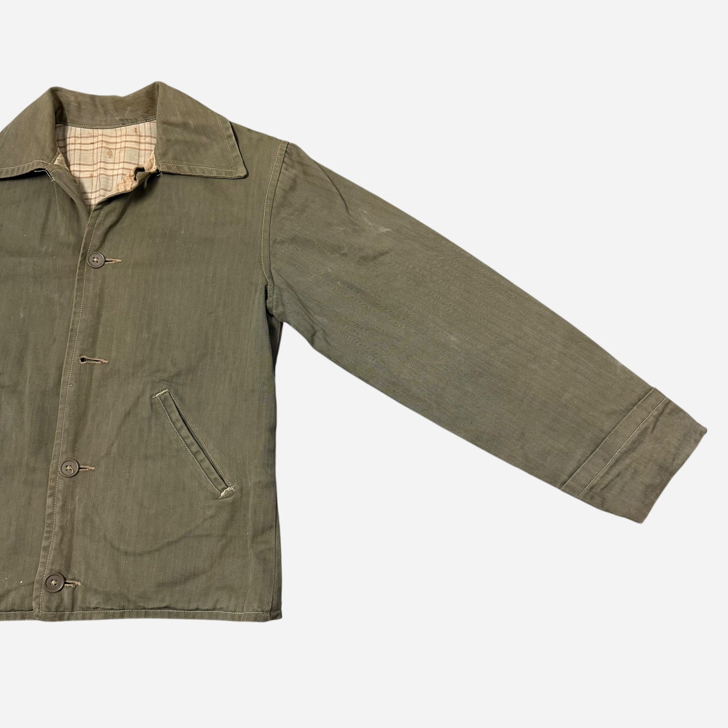 1940s Green HBT cotton plaid lined jacket (S)