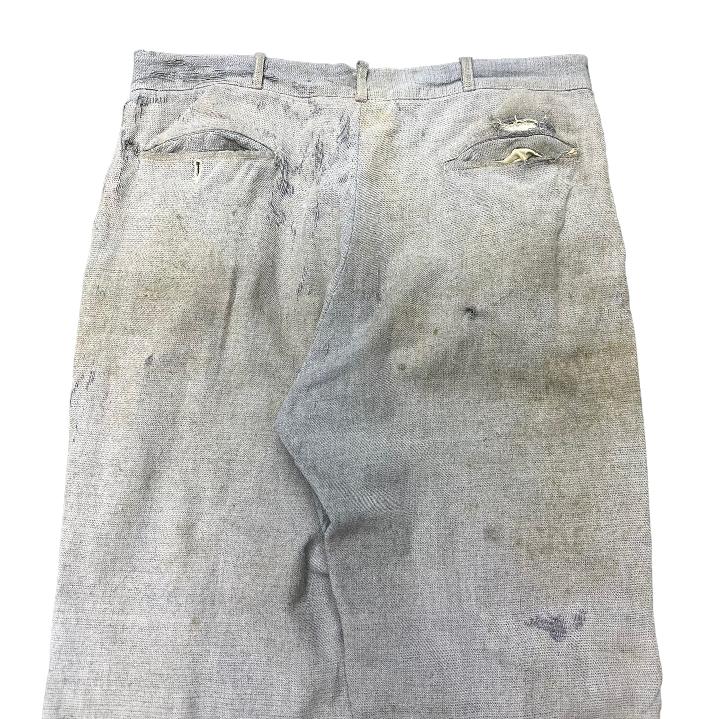 1930s Repaired wool grid weave light blue work pants (33w)