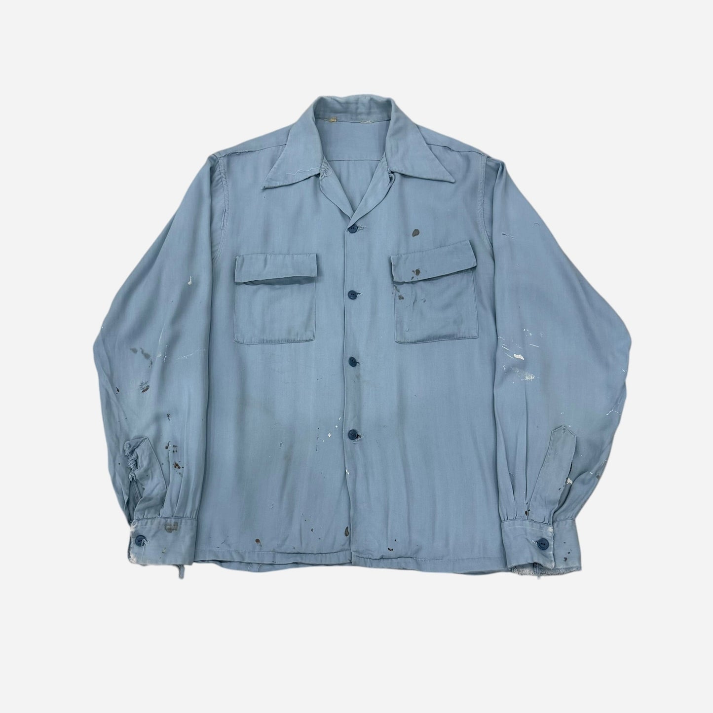 1950s Light blue rayon flap pocket loop collar shirt (M/L)