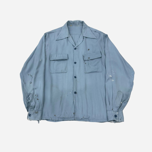 1950s Light blue rayon flap pocket loop collar shirt (M/L)