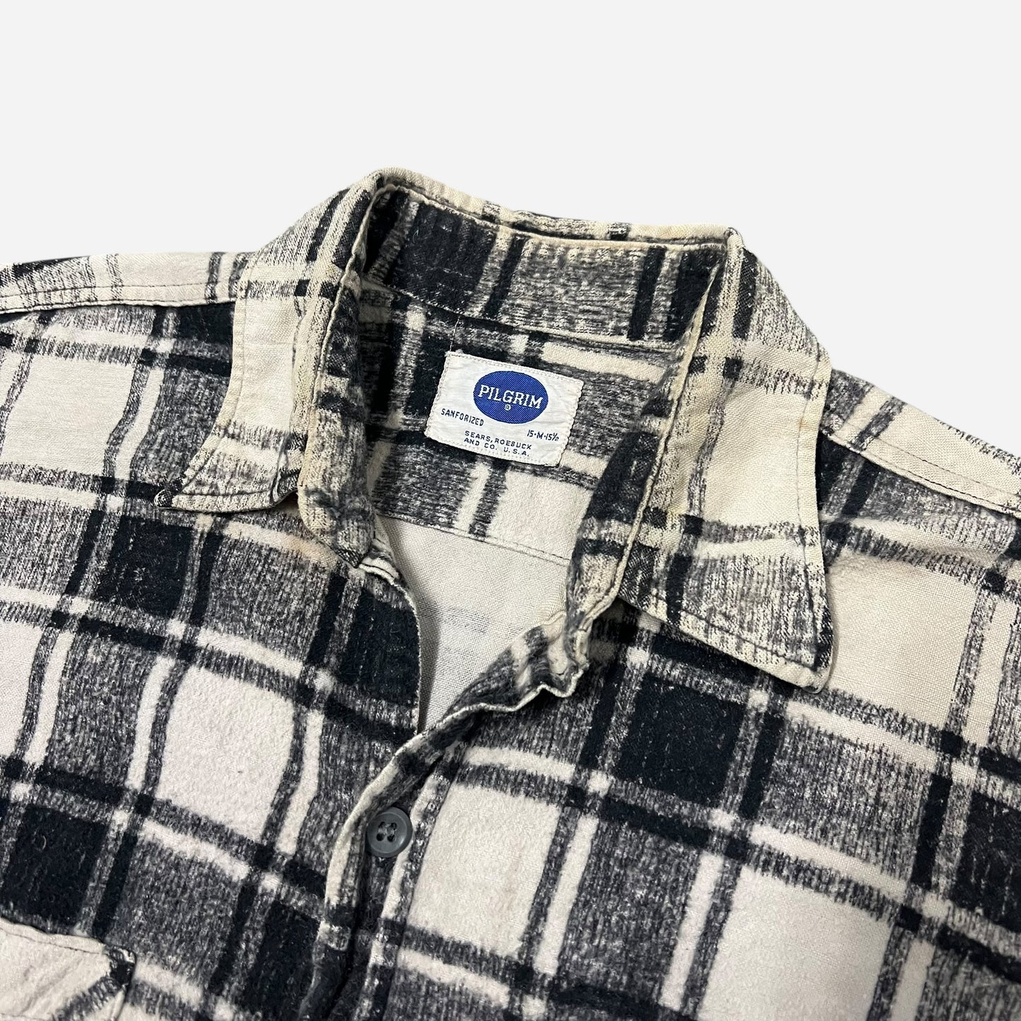 1950s Black & white shadow plaid cotton shirt flannel (M)