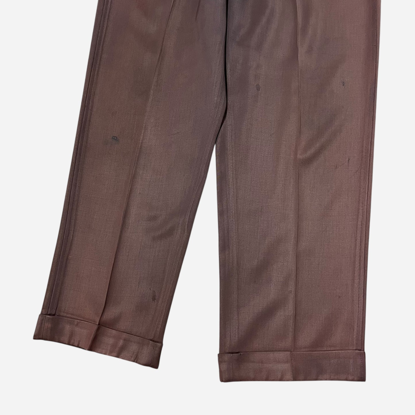 1940s Brown faded rayon sharkskin pleated pants (34w)