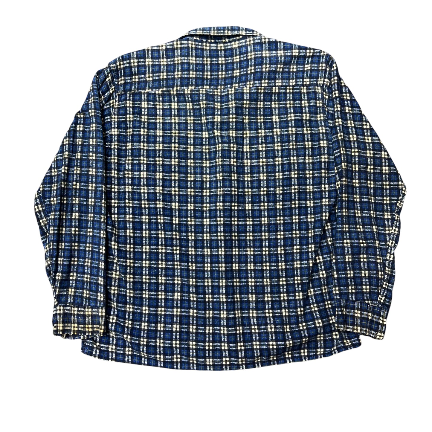 1960s Blue plaid cotton printed shirt flannel (L)