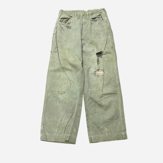 1940s WWII USMC P41 “421” stenciled green hbt pants as is (30w)