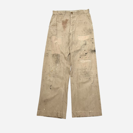 1940s Khaki hbt repaired button fly pants (29w)