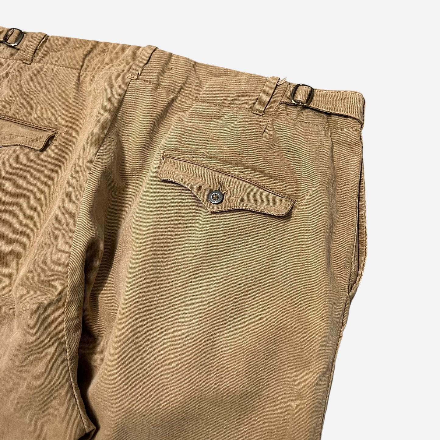 1920s Brown cotton canvas side clasp pants (36w)