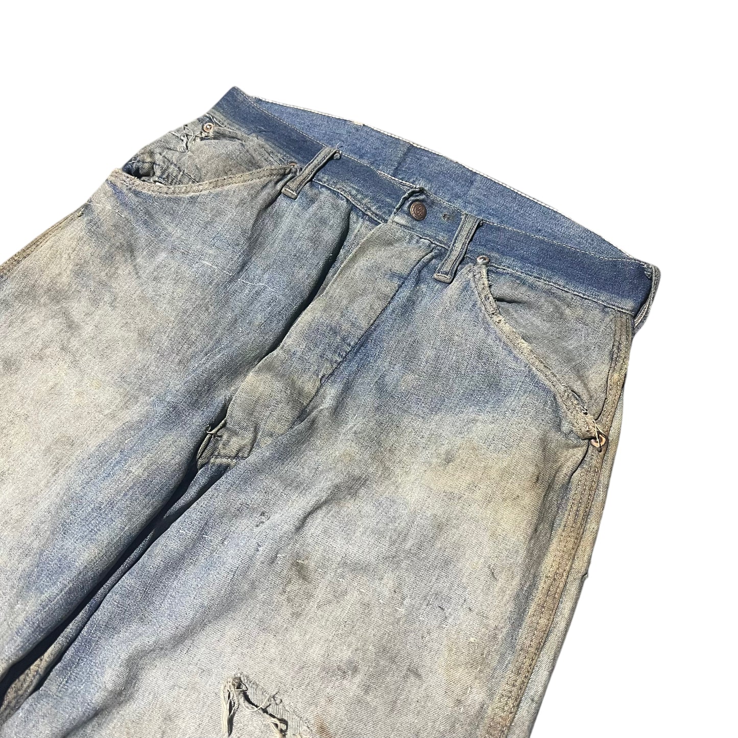 1930s Buckle back unbranded donut button denim jeans (29w)