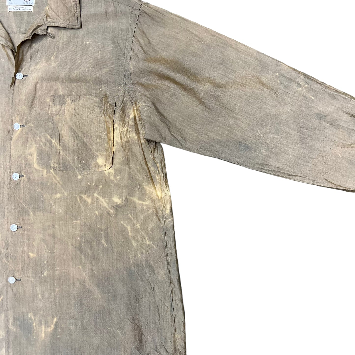 1960s Over dyed brown silk loop collar shirt (ML)