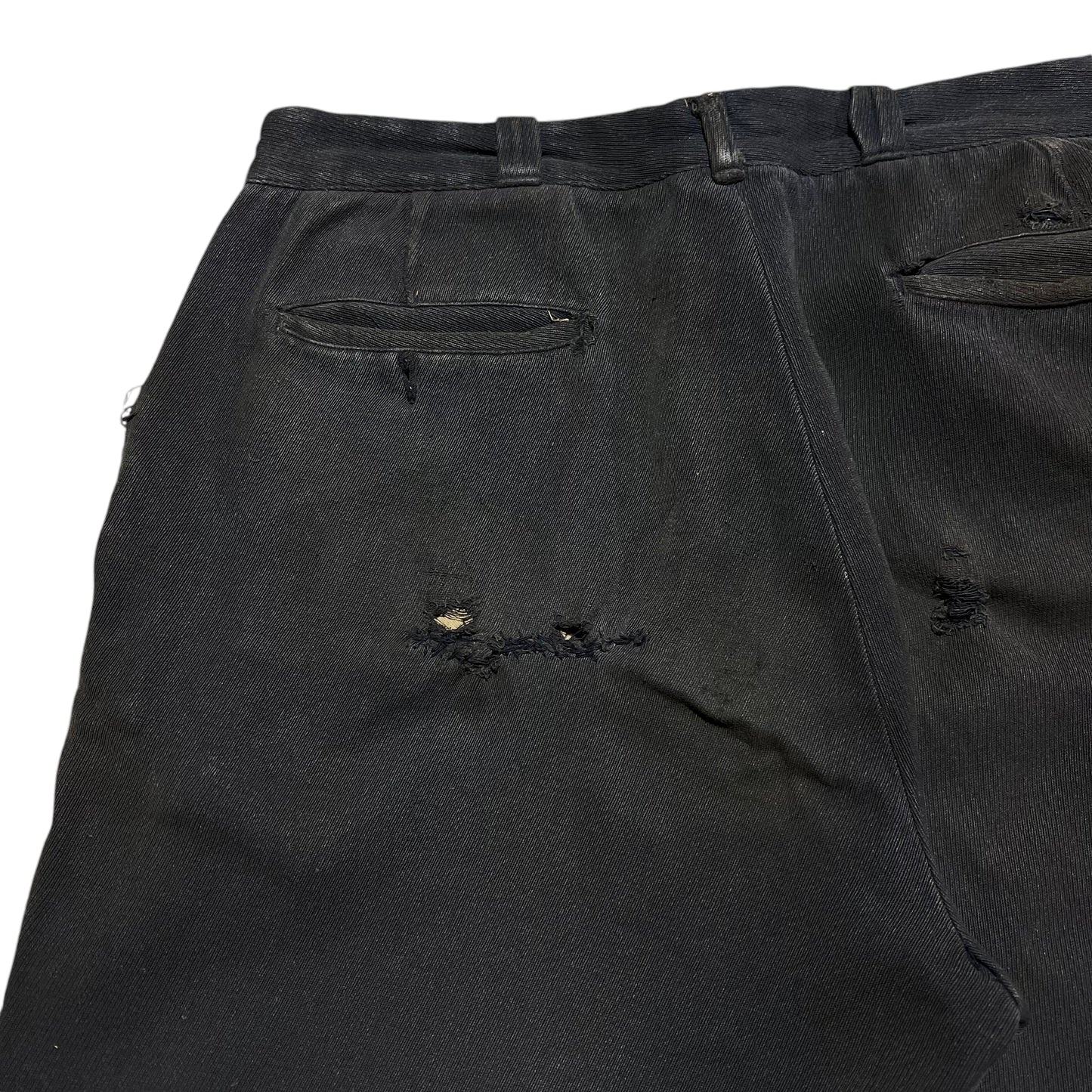 1940s 1950s Black whipcord sail cloth distressed work pants (33w)