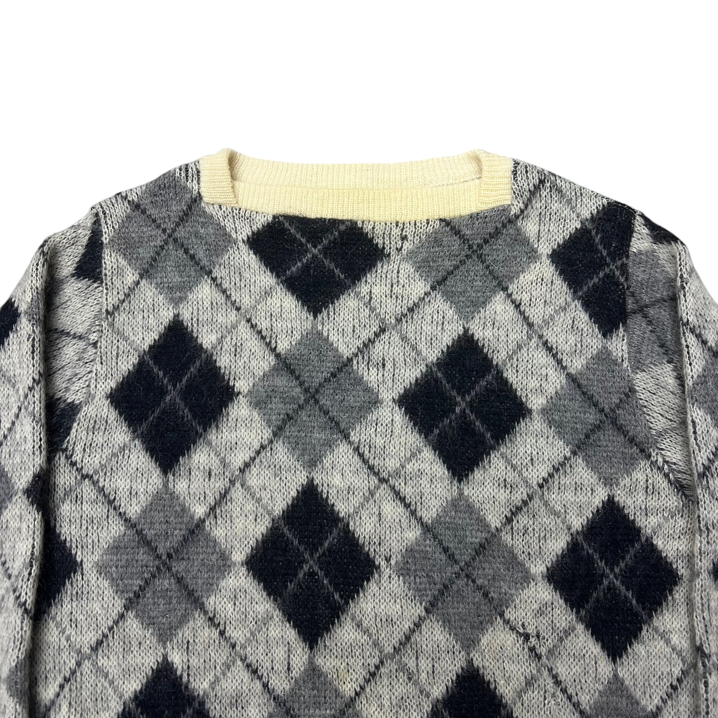 1970s Jantzen black & grey plaid mohair sweater (XL)