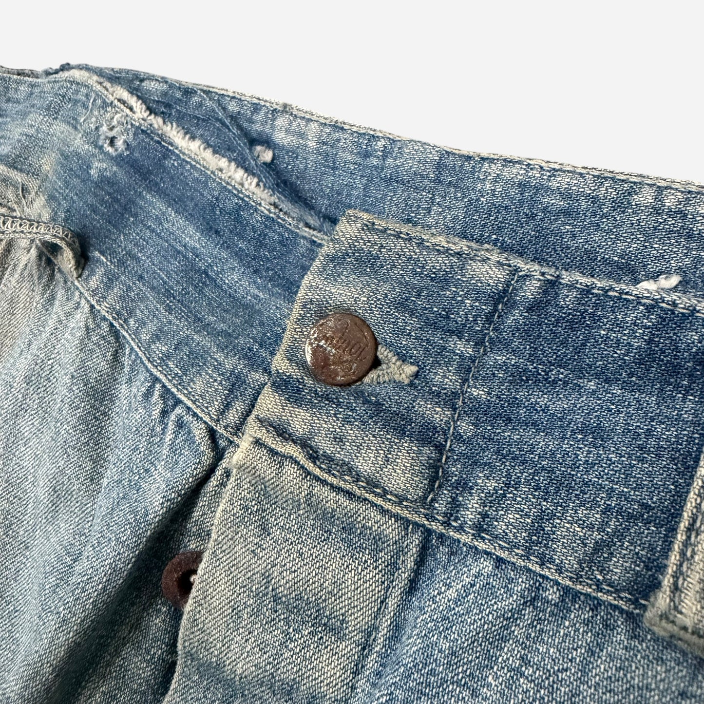 1930s Pointer Brand buckle back repaired denim jeans (35w)