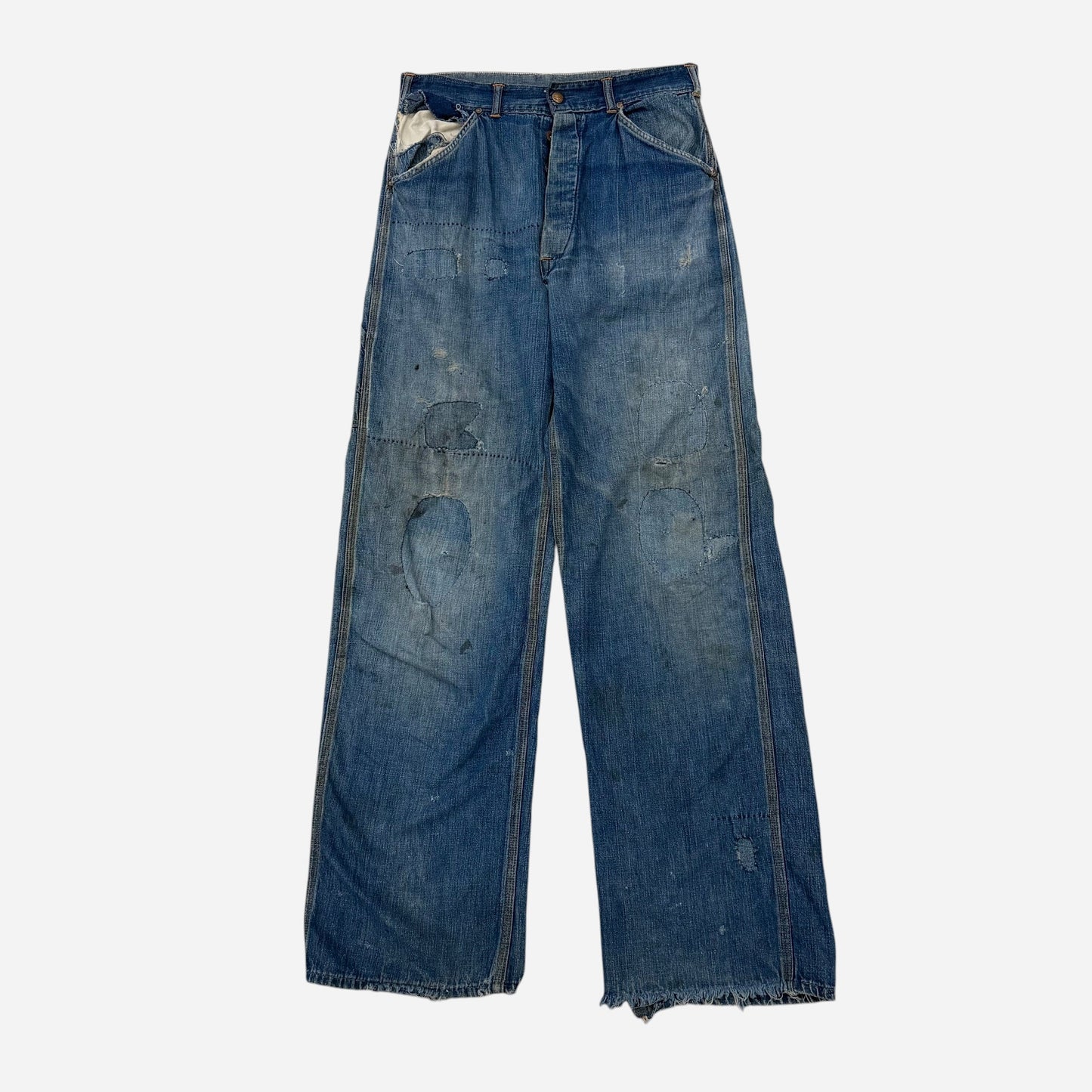 1940s “Red Snap” donut button fly repaired carpenter jeans (29w)