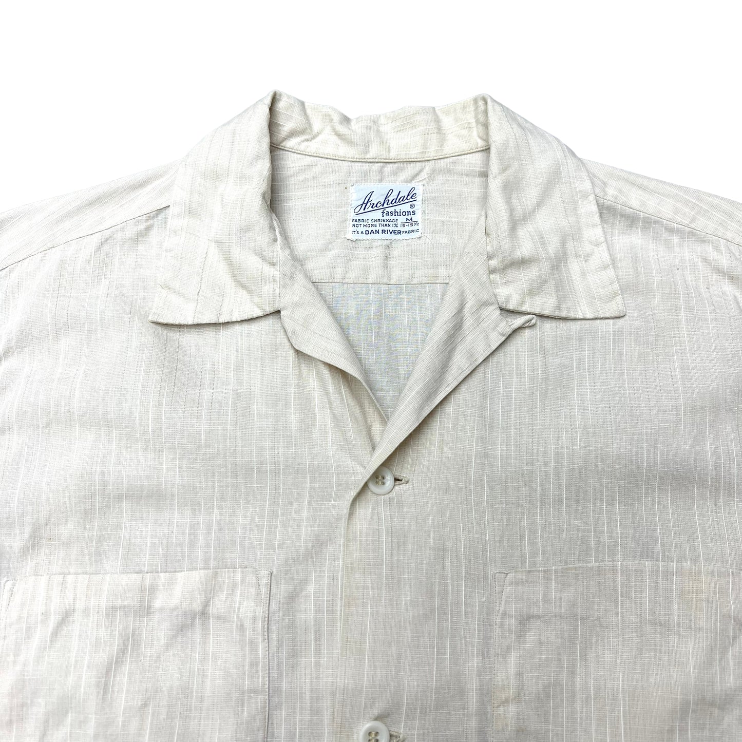 1950s White pattern cotton loop collar shirt (M)