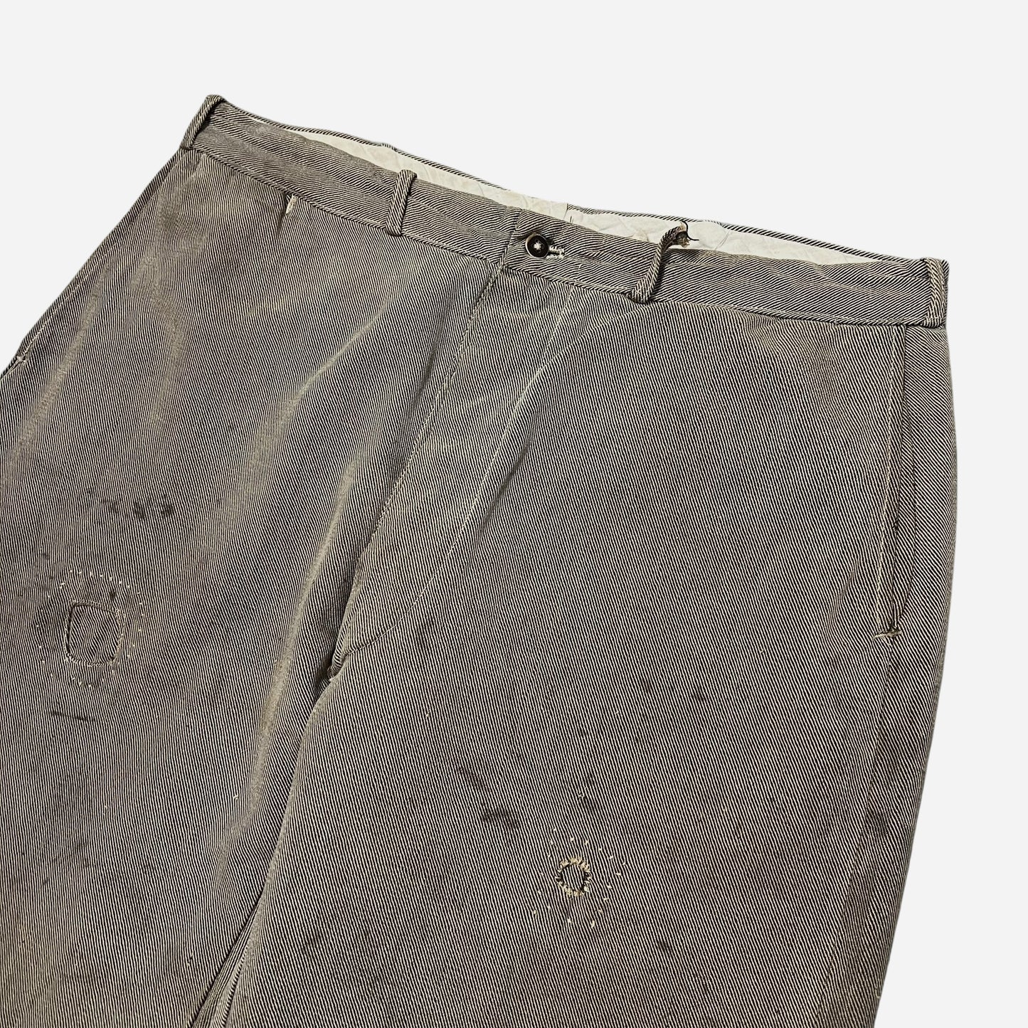 1940s Brown whipcord salt & pepper cotton button fly repaired work pants (36w)