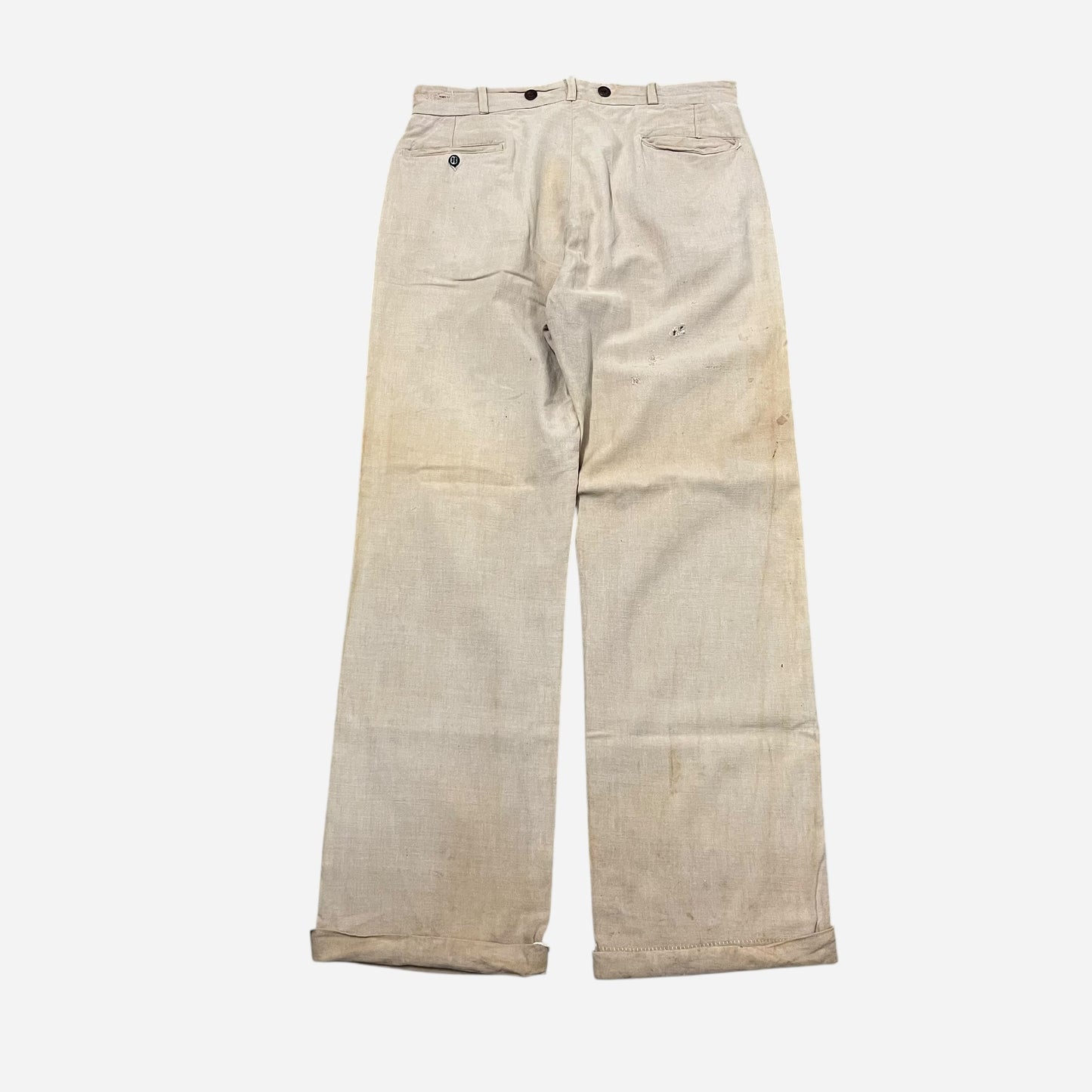 1940s Cone mills gray chambray double button work pants (34w)